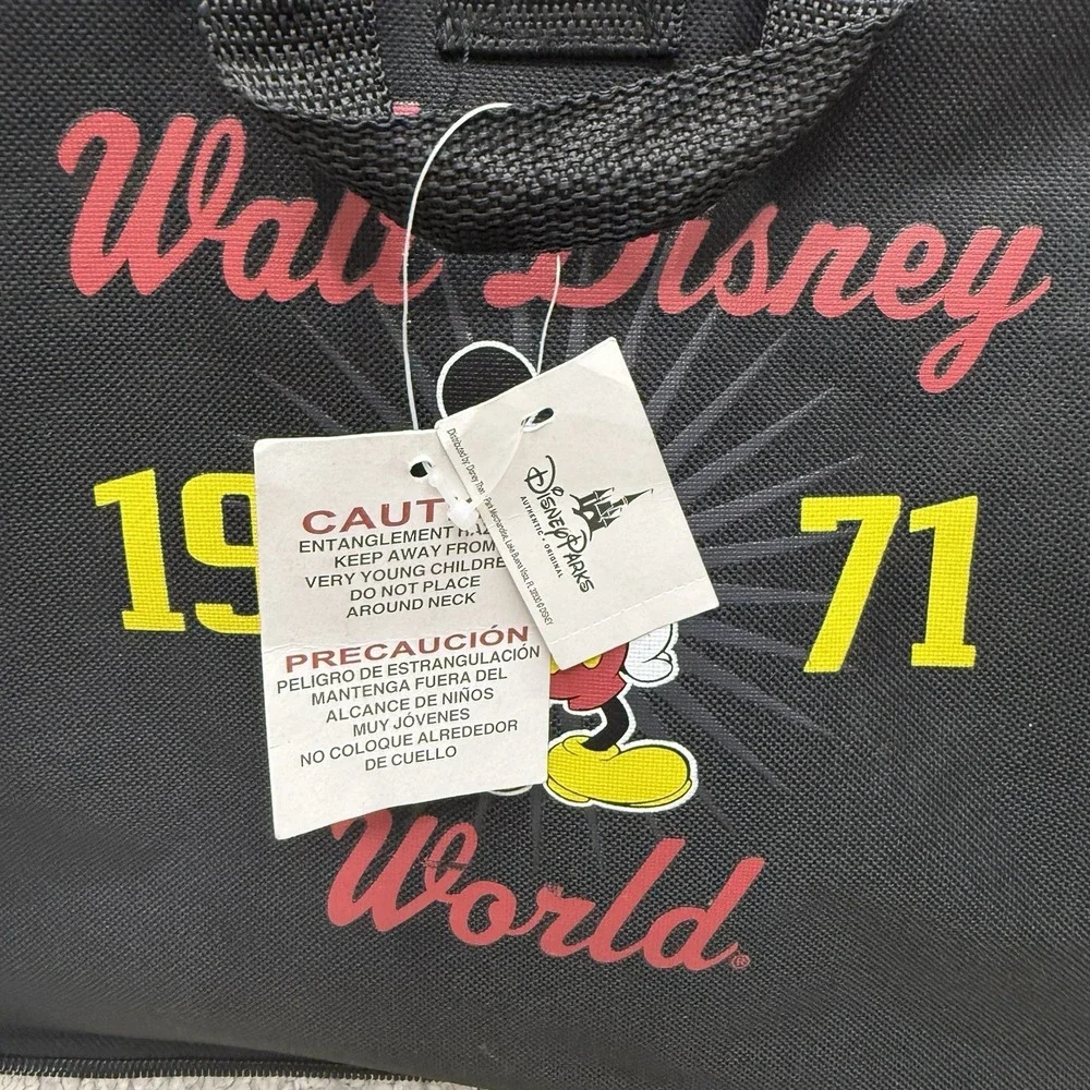 Walt Disney World‎ 1971 Mickey Mouse Black Duffel Bag Gym Tote Collapsible